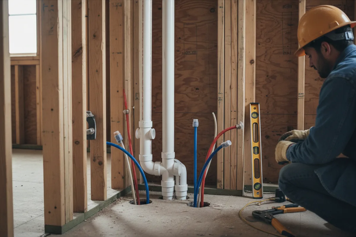 Drain and supply rough-in during Leak Detection in Wilmer